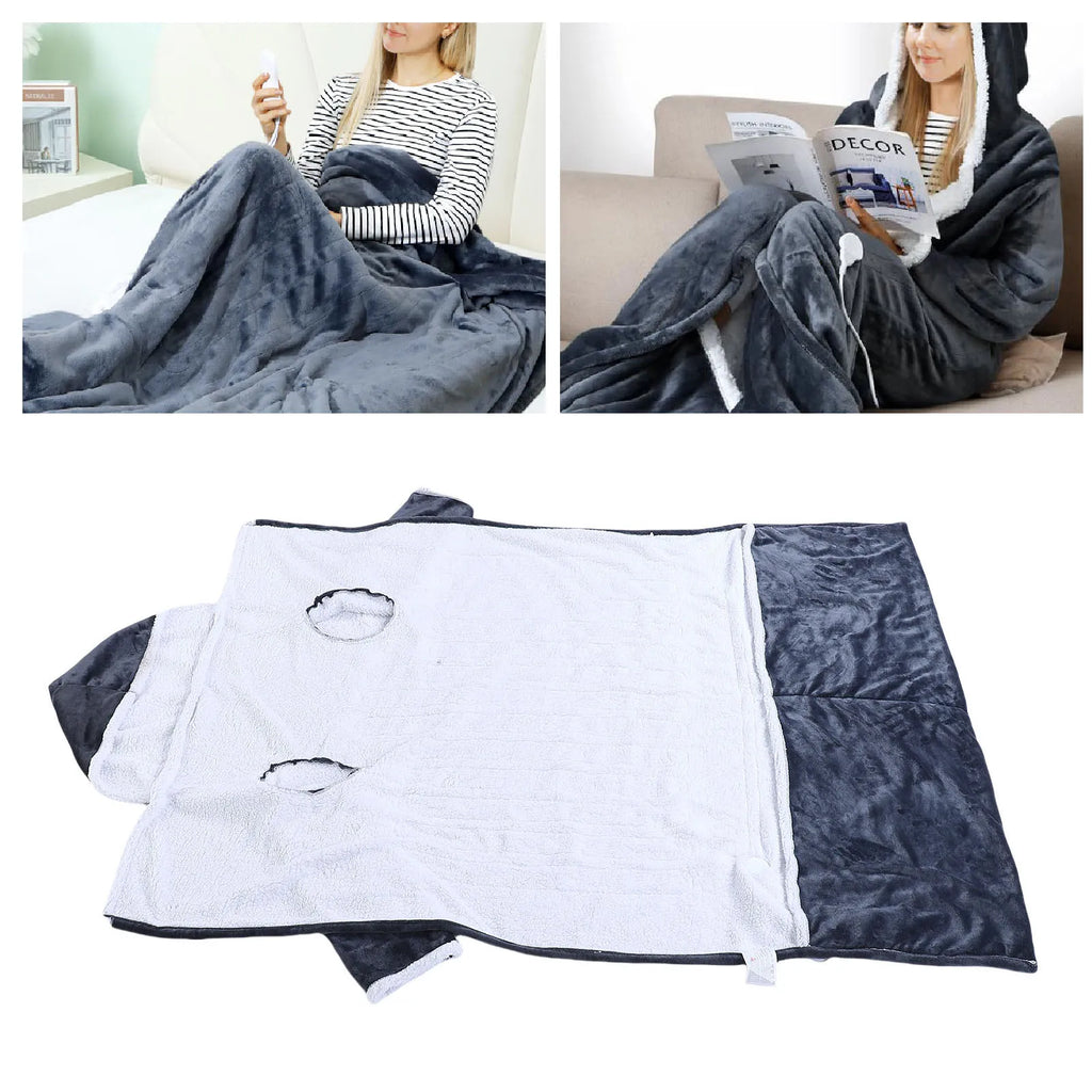 Wearable Heated Blanket with Hood & Sleeves