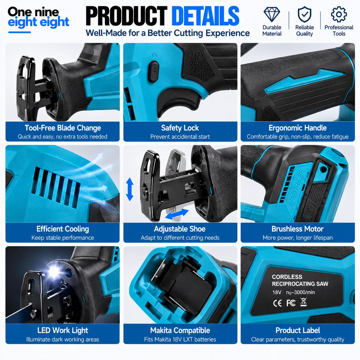 Brushless Cordless Reciprocating Saw – Makita Compatible