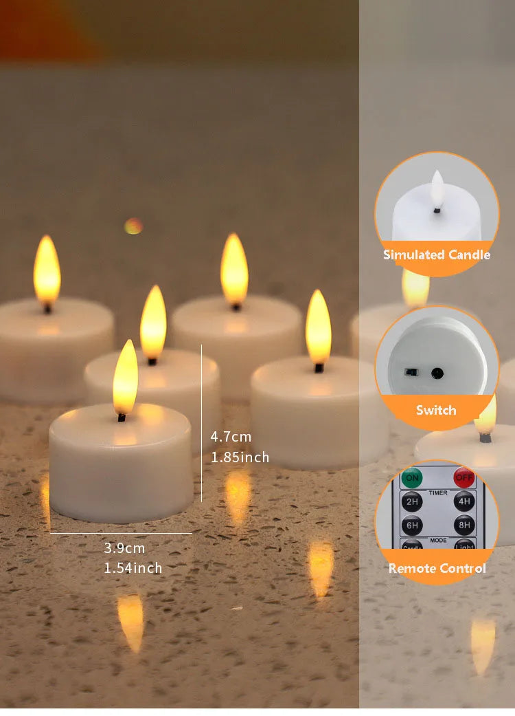 Flickering LED Candles with Black Wick & Remote (12 Pack)