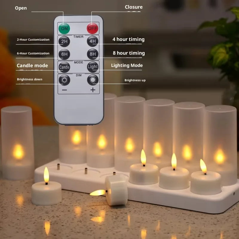 Flickering LED Candles with Black Wick & Remote (12 Pack)