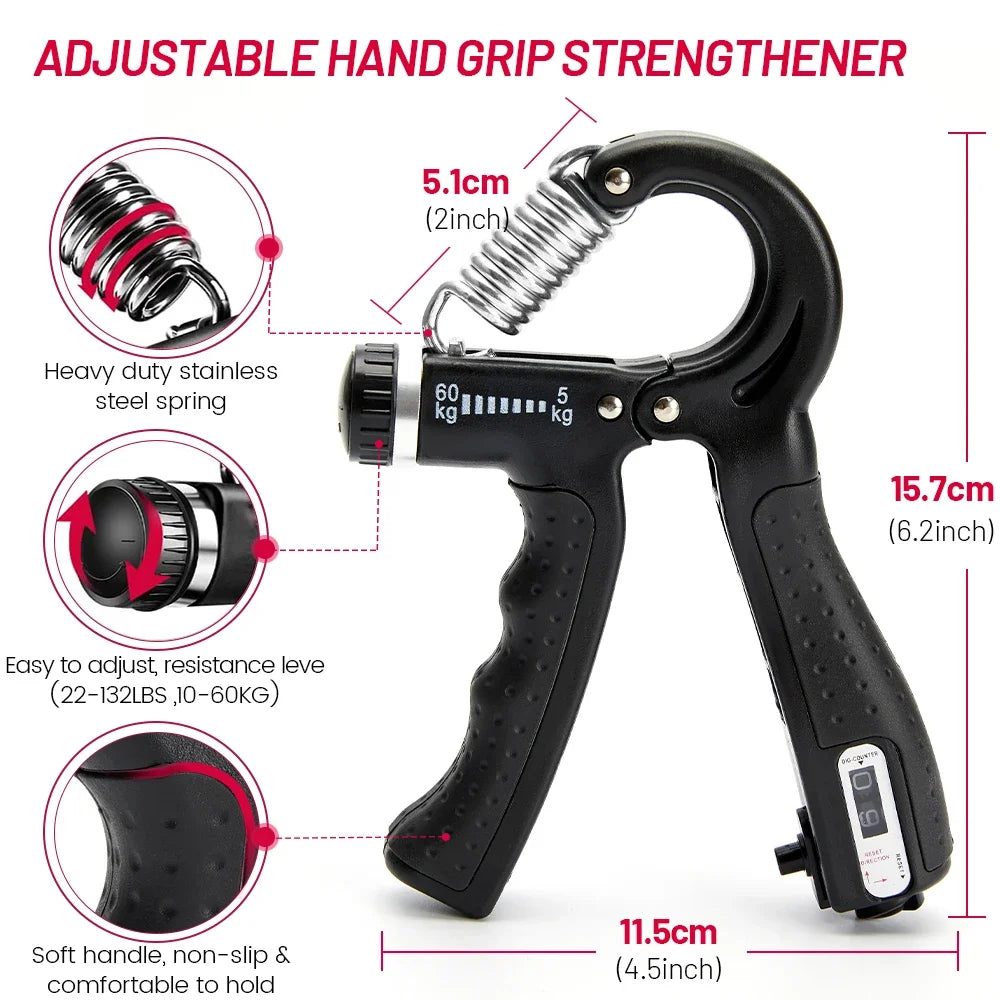 Adjustable Hand Grip Strengthener Set with Counter (5–60kg)