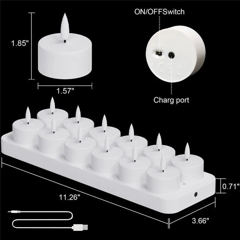 Rechargeable LED Tea Lights with Remote & Charging Base (12 Pack)