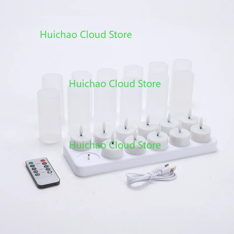 Flickering LED Candles with Black Wick & Remote (12 Pack)