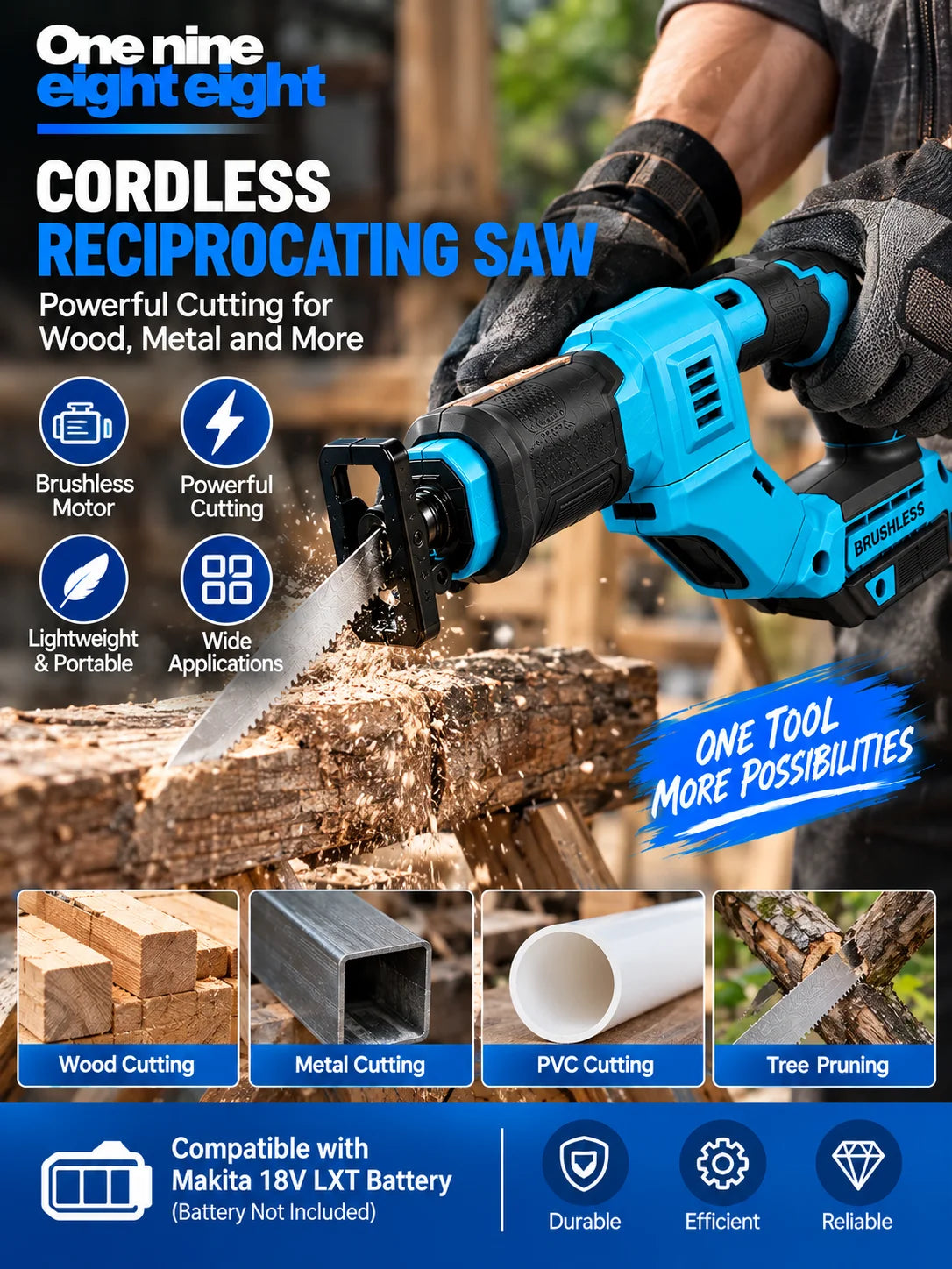Brushless Cordless Reciprocating Saw – Makita Compatible