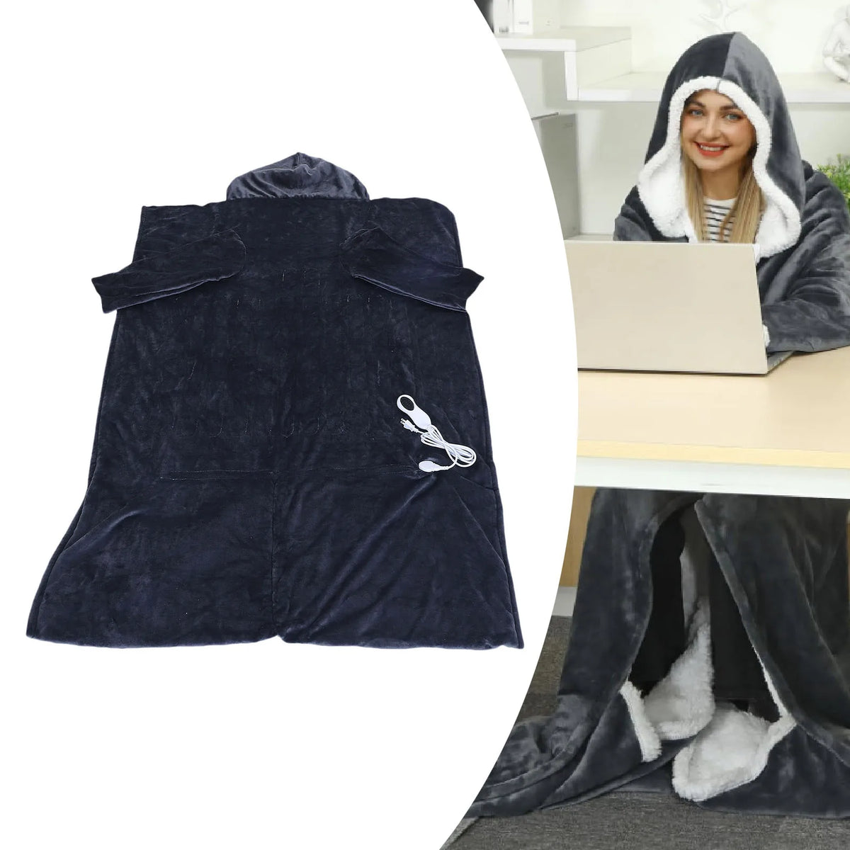 Wearable Heated Blanket with Hood & Sleeves