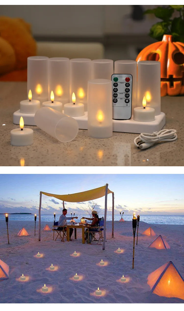 Flickering LED Candles with Black Wick & Remote (12 Pack)