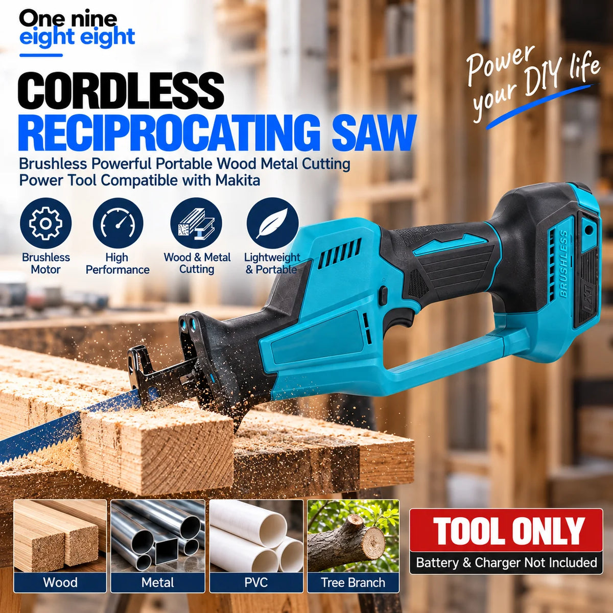 Brushless Cordless Reciprocating Saw – Makita Compatible